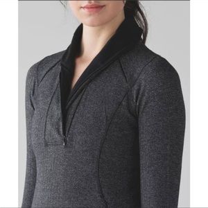 Lululemon Athletica Think Fast Pullover Heathered Herringbone black size 8